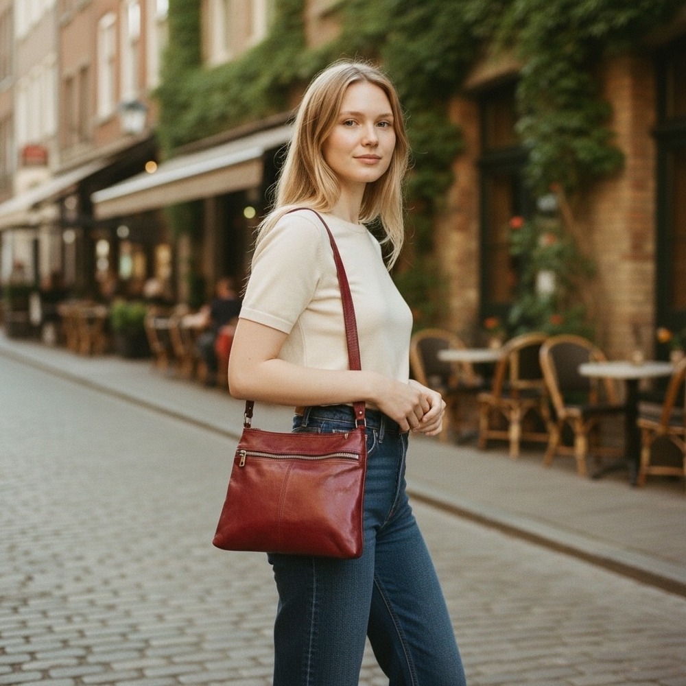 HOBO International Red Leather Crossbody Shoulder Bag Adjustable Strap - Picture 4 of 10